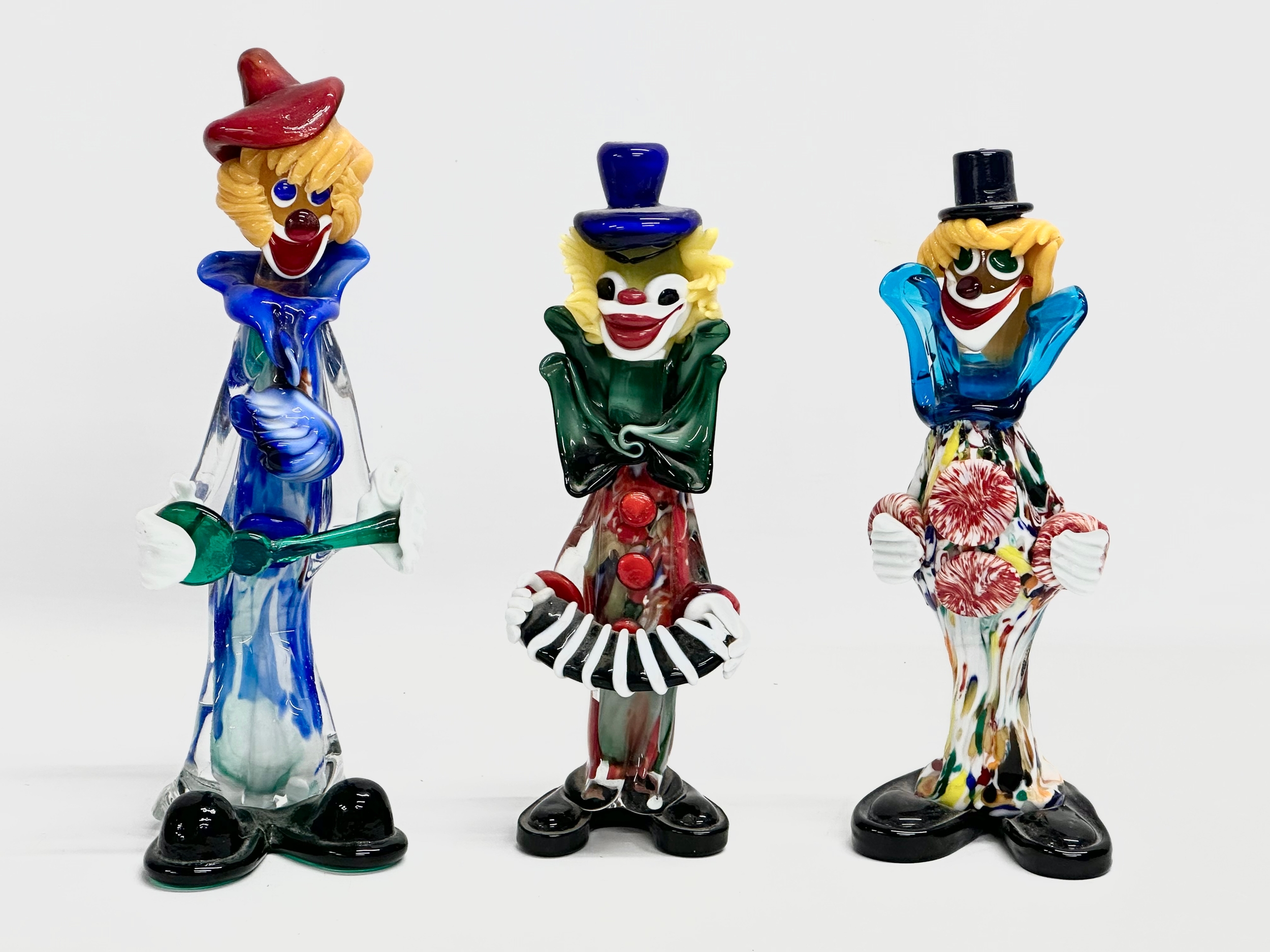 3 Mid 20th Century Venetian Murano glass clowns. 29cm.