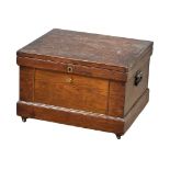 A late 19th century pine fitted trunk with drop down front, original paintwork. 68x57x46cm