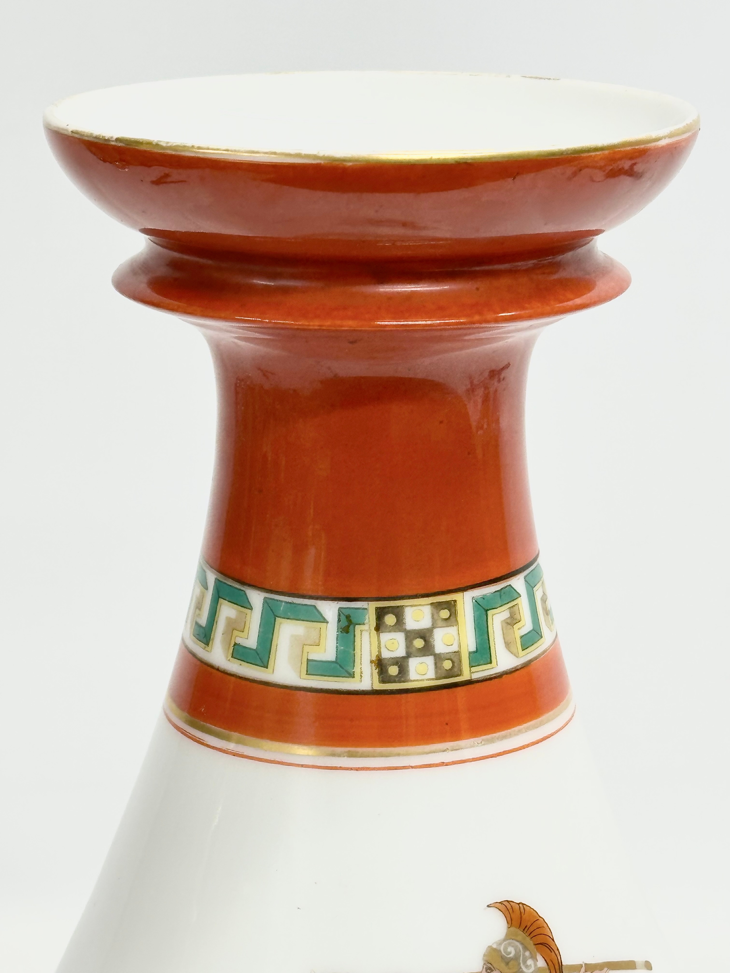 A large porcelain baluster vase in the manner of Edouard Honore. With Grecian warriors and Greek key - Image 3 of 9