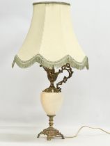 A Mid 20th Century brass and onyx ewer style table lamp with shade. Base measures 42cm