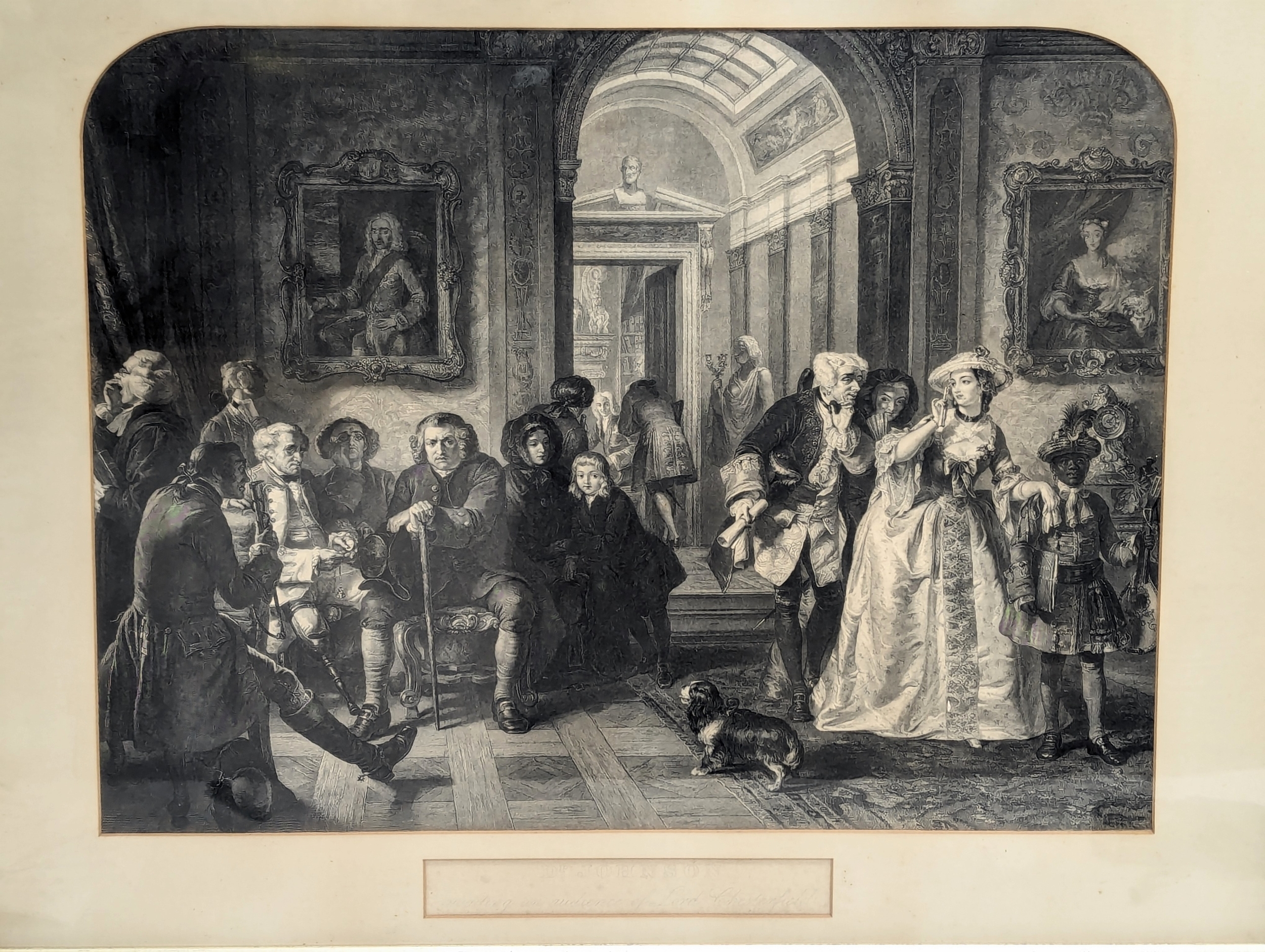 A large Late 19th Century / Early 20th Century print. Titled Dr Johnson Awaiting An Audience of Lord - Image 2 of 3
