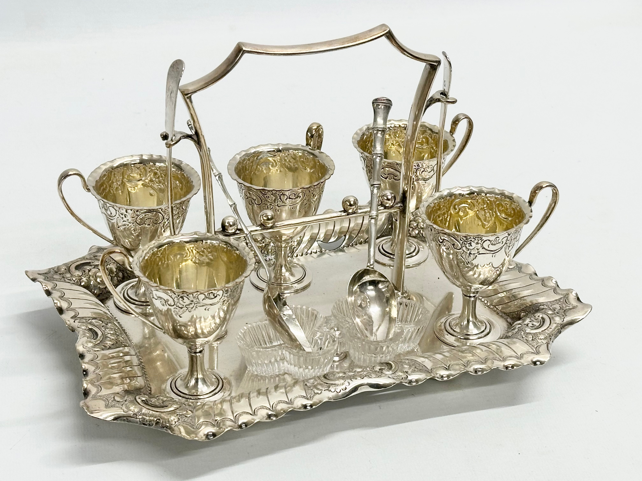 2 Victorian silver plated crust sets. A Victorian breakfast egg cup stand 24x18x15cm. A Victorian - Image 7 of 8