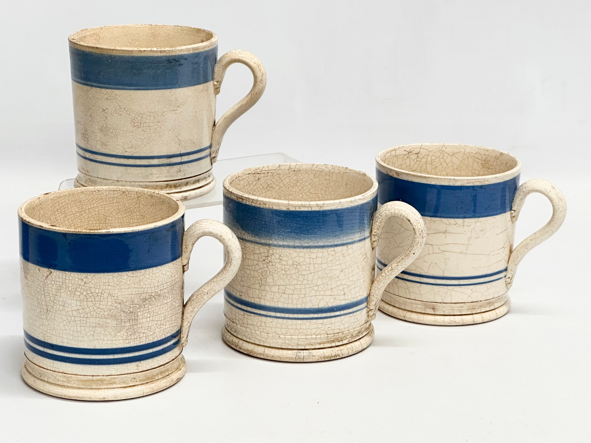 A collection of Mid 19th Century Victorian Mocha Ware mugs. Including a large Edwardian blue and - Bild 2 aus 10