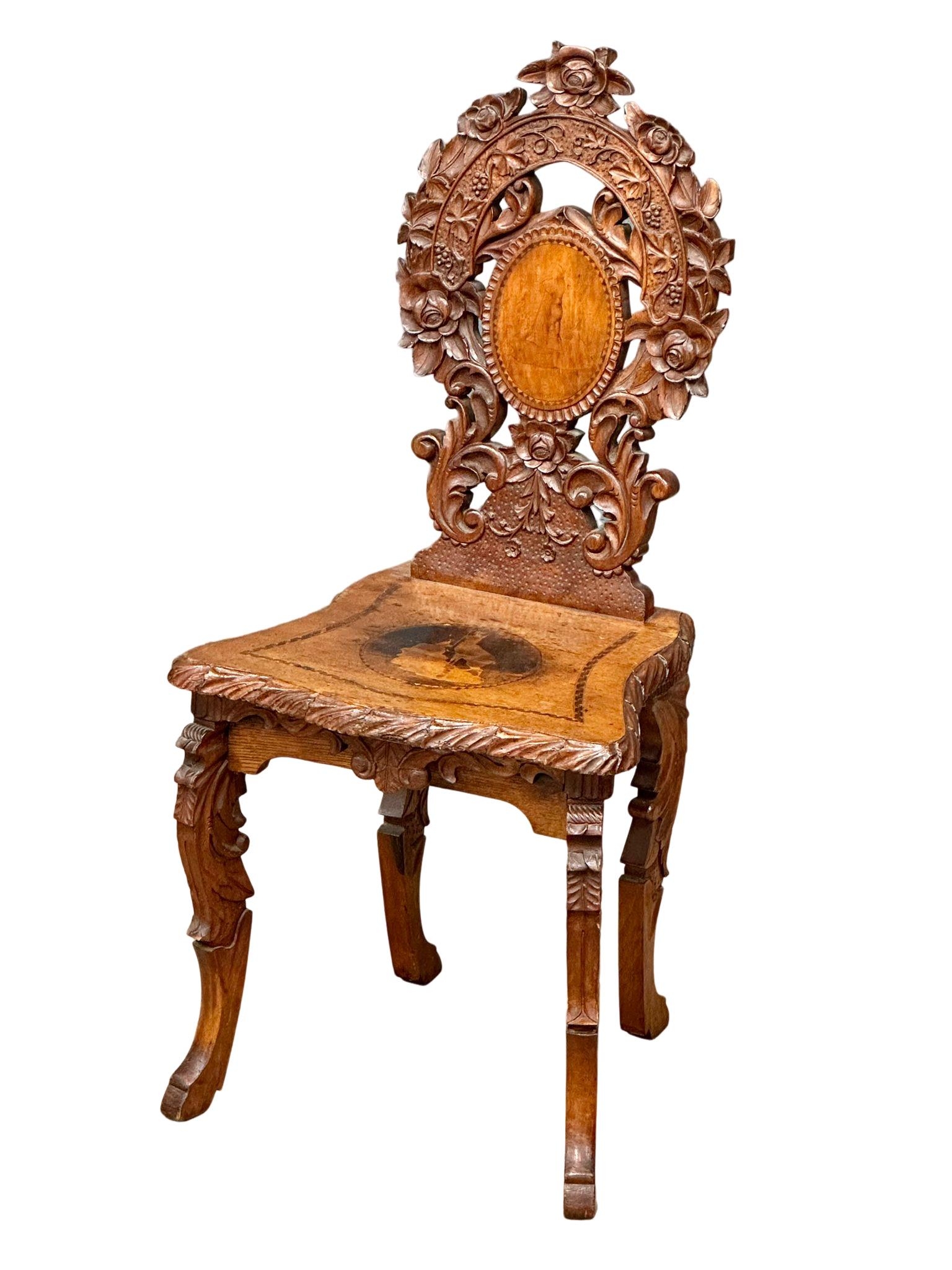 A late 19th century Black Forest hall chair, circa 1860/1880.