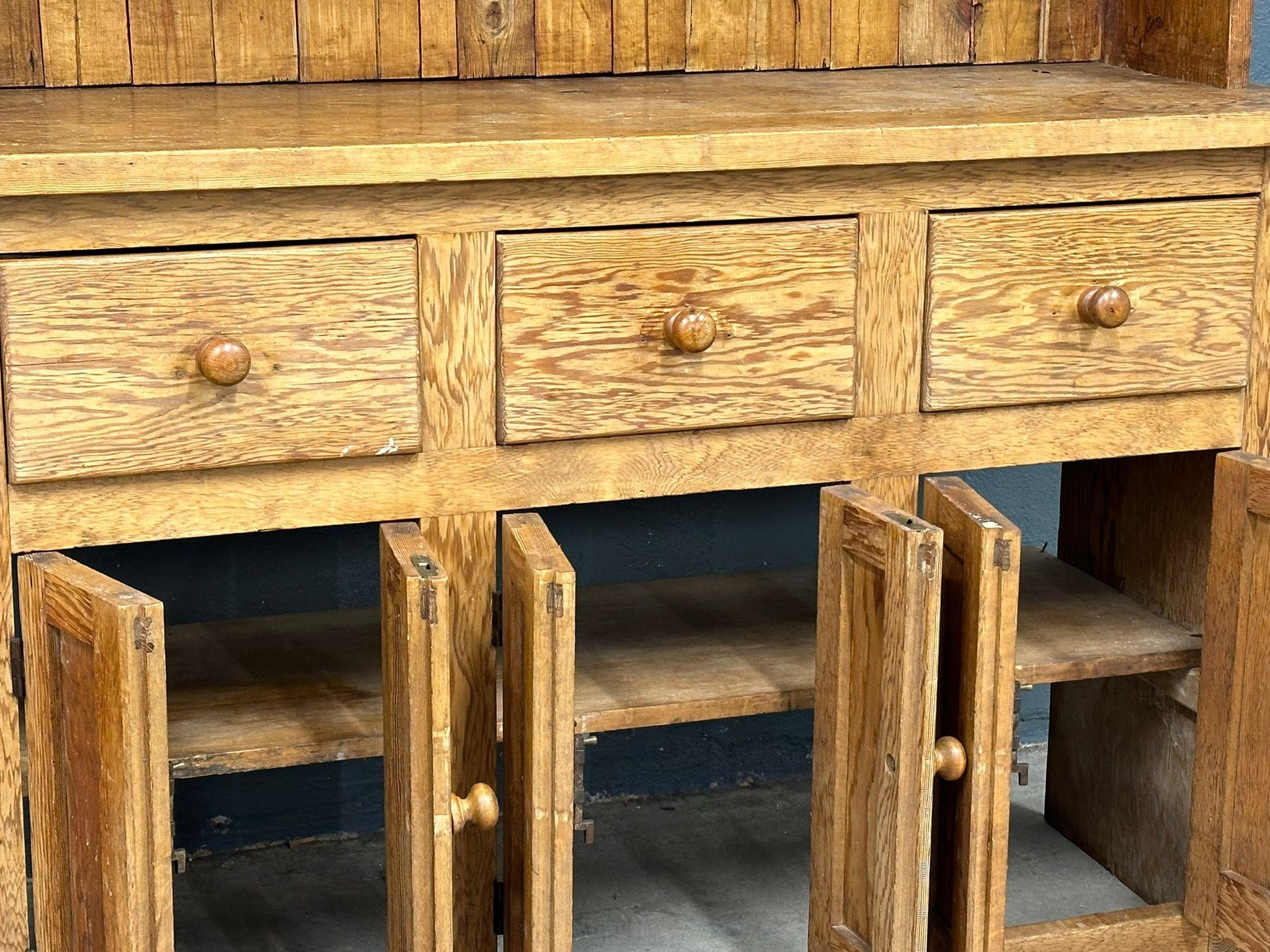 A large Late 19th Century Victorian pine kitchen dresser. 144x48x221cm - Image 2 of 8