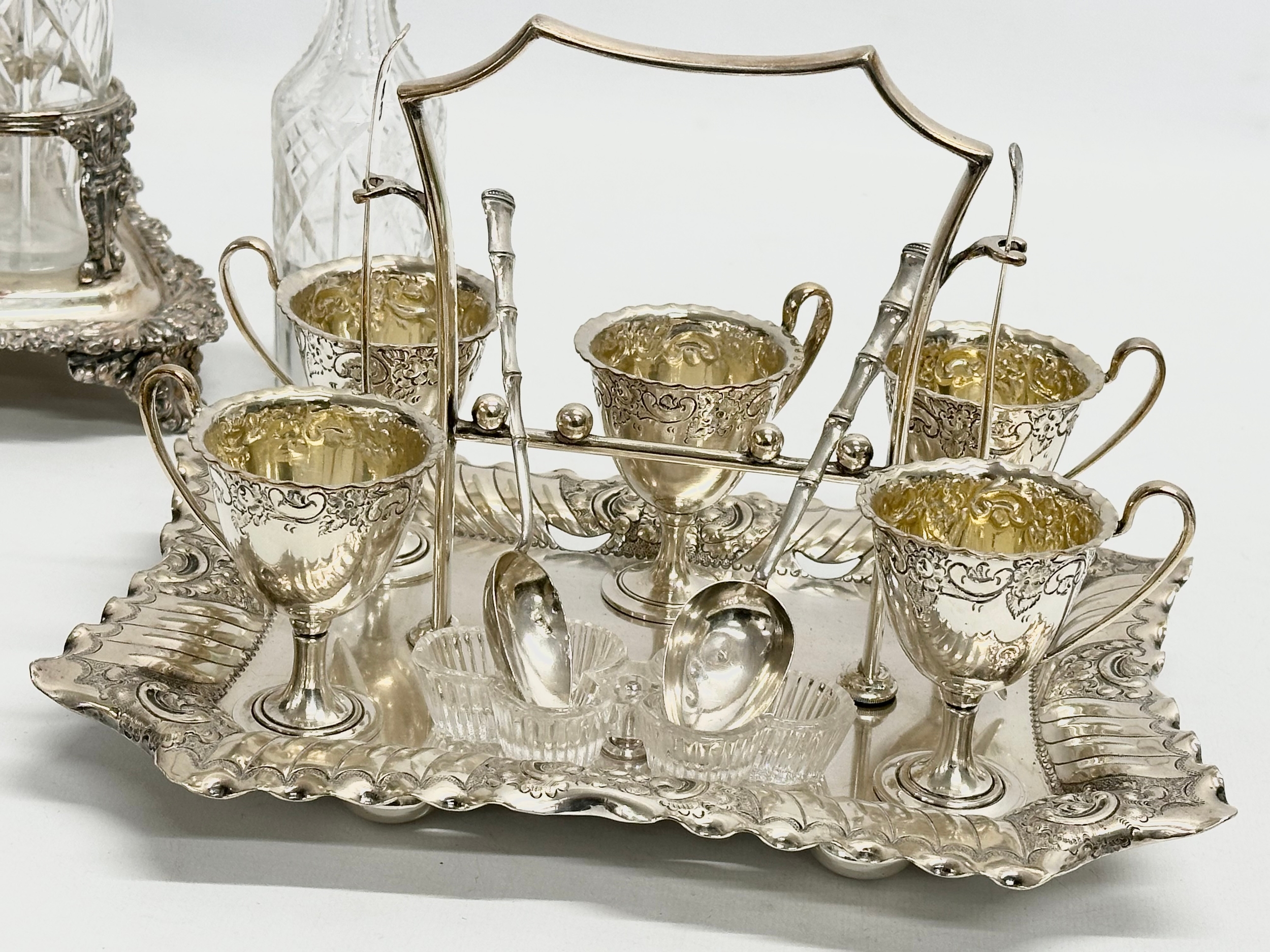 2 Victorian silver plated crust sets. A Victorian breakfast egg cup stand 24x18x15cm. A Victorian - Image 2 of 8