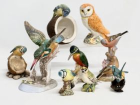 A collection of pottery birds. Beswick x3, Renaissance Kingfisher, Royal Worcester Chaffinches,