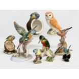 A collection of pottery birds. Beswick x3, Renaissance Kingfisher, Royal Worcester Chaffinches,