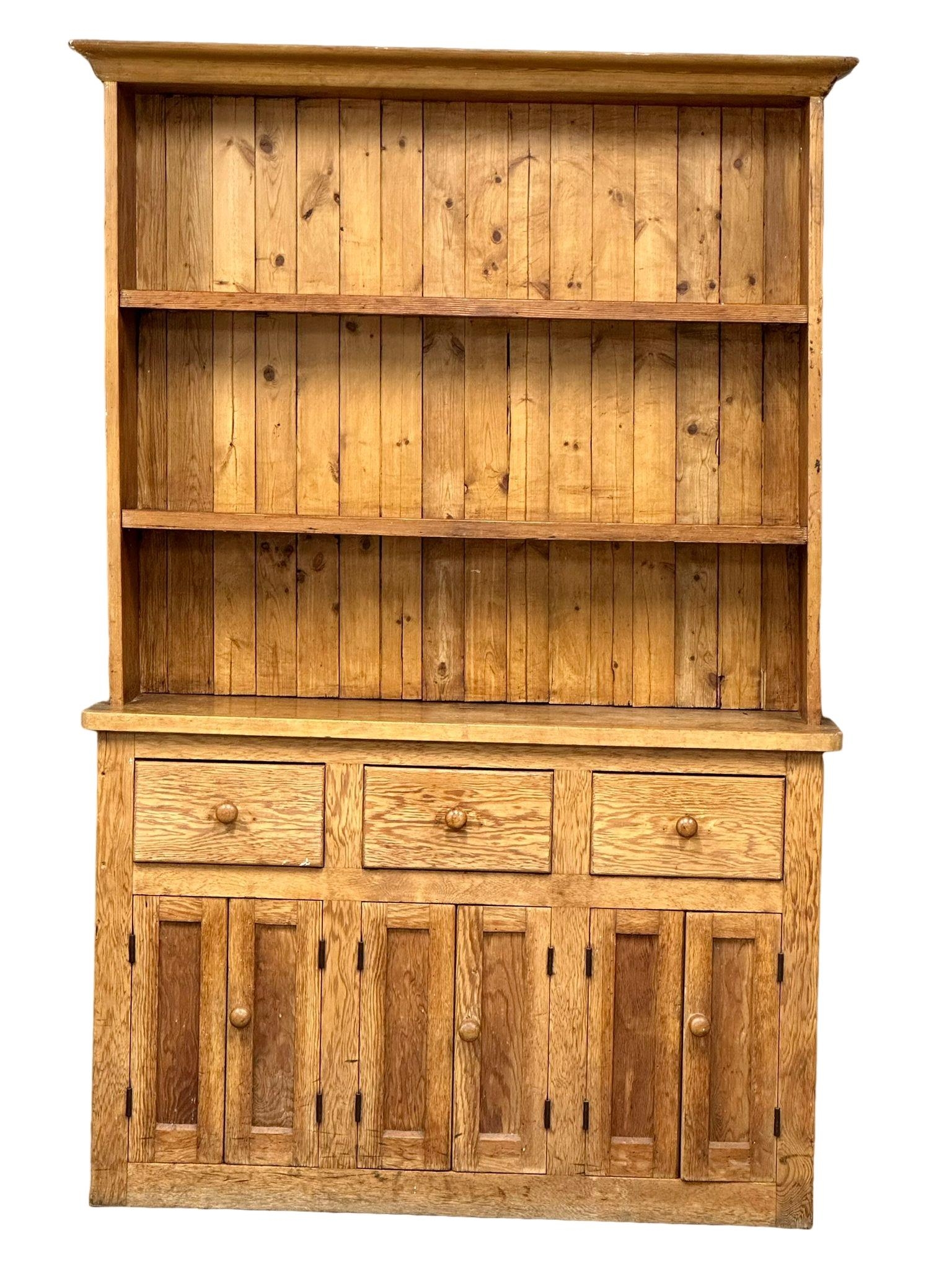 A large Late 19th Century Victorian pine kitchen dresser. 144x48x221cm - Image 8 of 8