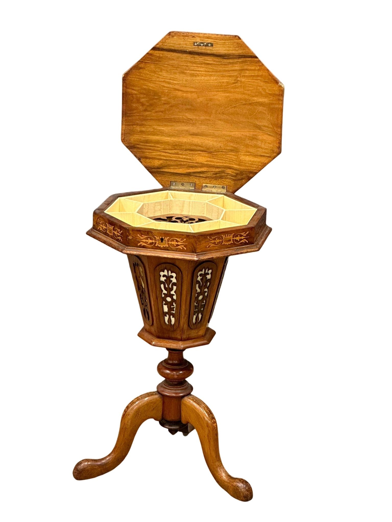 A Victorian inlaid walnut trumpet work table. 42x42x73cm. - Image 2 of 8