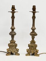 A pair of tall late 20th century brass table lamps. 46.5cm