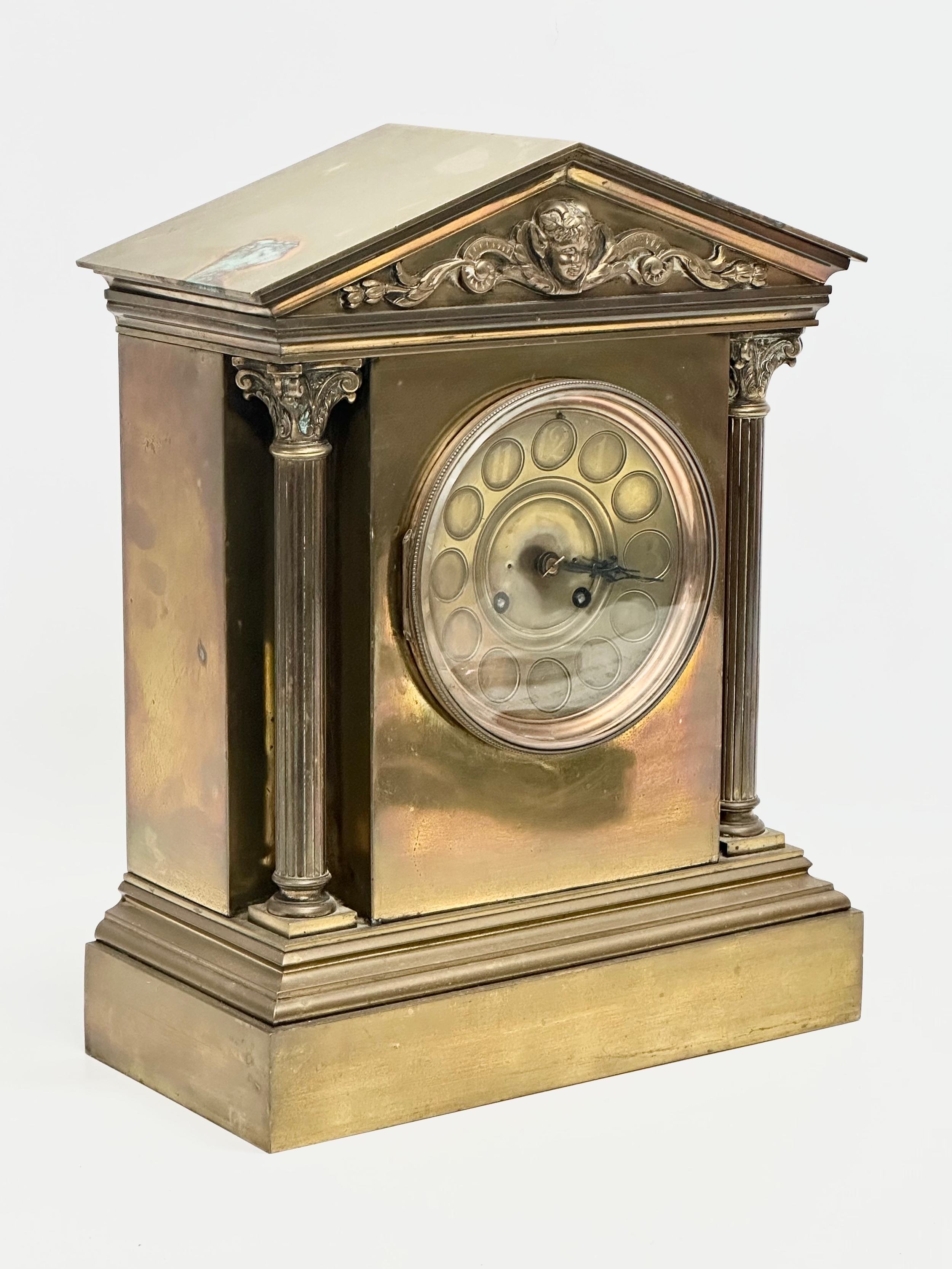 A large late 19th century French brass mantle clock by AD Mougin Deux Medailles. With pendulum. 28. - Image 4 of 8