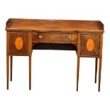 A Late 18th Century George III Sheraton style inlaid mahogany gallery back sideboard. Circa 1760-