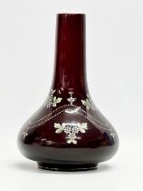 A late 19th century Bohemian hand painted Ruby glass bottle vase. 14x22cm