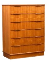 A large Danish Mid Century teak chest of drawers. 75x41x114cm