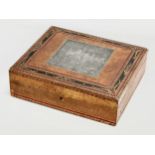 A Mid 19th Century Victorian leather bound dispatch box/jewellery box with pewter panel a painted