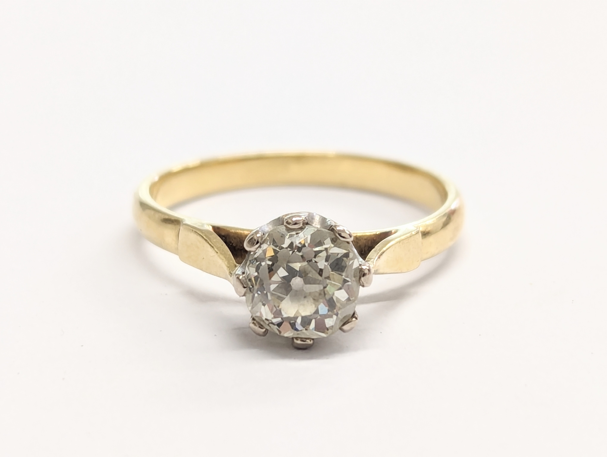 An 18ct gold, Victorian rose cut diamond solitaire ring. Diamond is 1.20ct. UK size P.