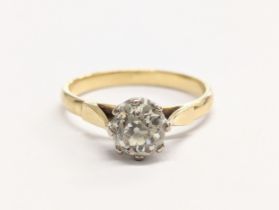 An 18ct gold, Victorian rose cut diamond solitaire ring. Diamond is 1.20ct. UK size P.