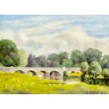 A large oil painting on canvas by J. Edmund Wilson. River Through the Fields. 60x44.5cm. Frame
