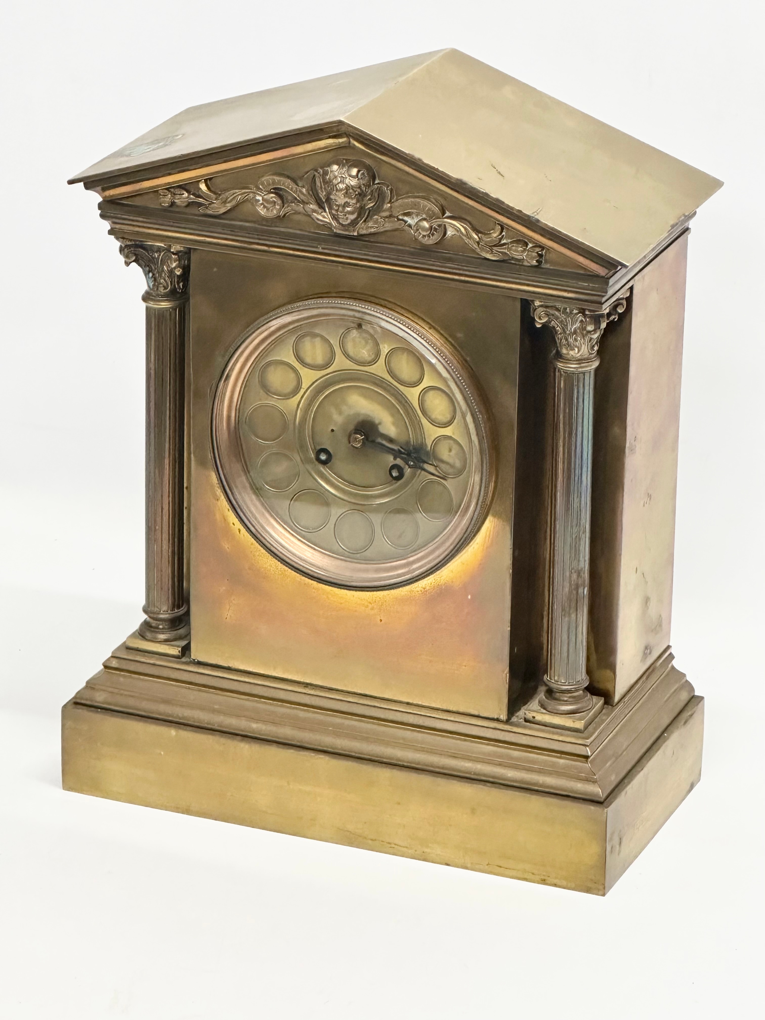 A large late 19th century French brass mantle clock by AD Mougin Deux Medailles. With pendulum. 28. - Image 2 of 8