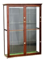 A large Early 20th Century mahogany shops display cabinet with 4 glass panels and shelves.