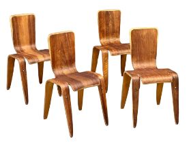 A very rare set of 4 ‘Bambi’ bentply stacking dining chairs designed by Han Pieck for Morris of