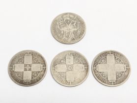 4 silver Victorian coins, including 3 Florins and 1 Two Shillings. Total weight 42.2g