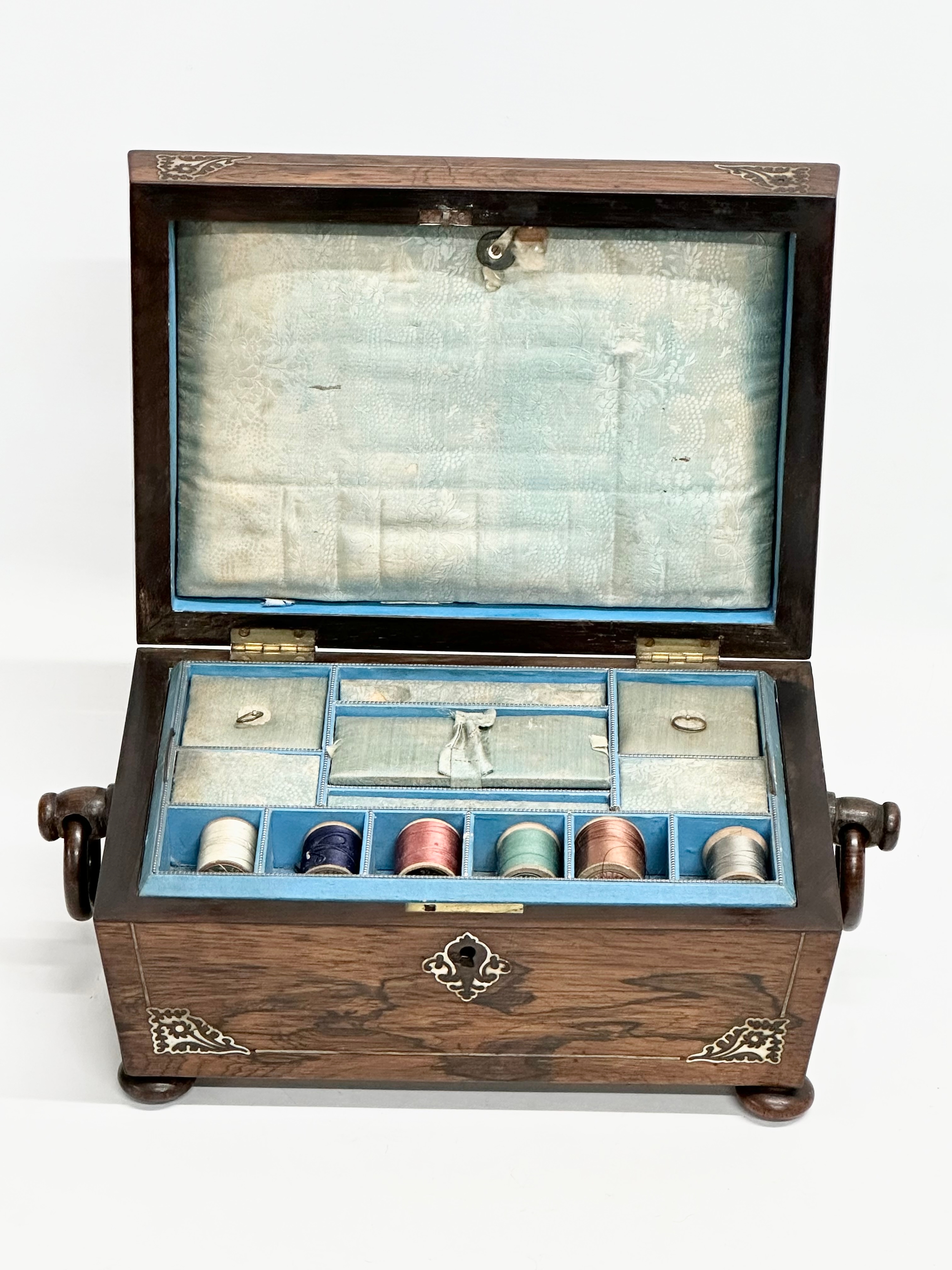 A Regency rosewood and Mother of Pearl sarcophagus shaped sewing box. Early 19th Century. Circa - Image 4 of 7