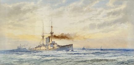 A large watercolour drawing by William Stewart (1823-1906) of H.M.S Commonwealth. Launched 1903.