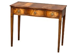 A Hepplewhite style mahogany side table with 3 drawers. 94x49x78cm