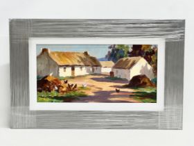 An oil painting on board by Donal McNaughton. The Farm Yard. 40x19cm. Frame 56x36cm