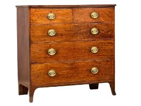 An Early 19th Century Regency inlaid mahogany chest of drawers on splayed feet. Circa 1810.