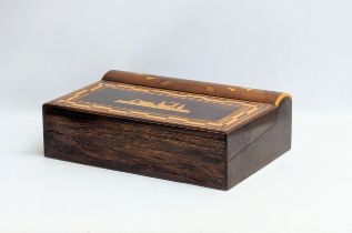 An early 20th century inlaid padauk writing box. 42x48.5x13cm