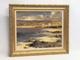 A signed oil painting titled 'Fresh Day,' Marble Hill, Donegal. 49.5x39.5cm. Frame 64x54cm