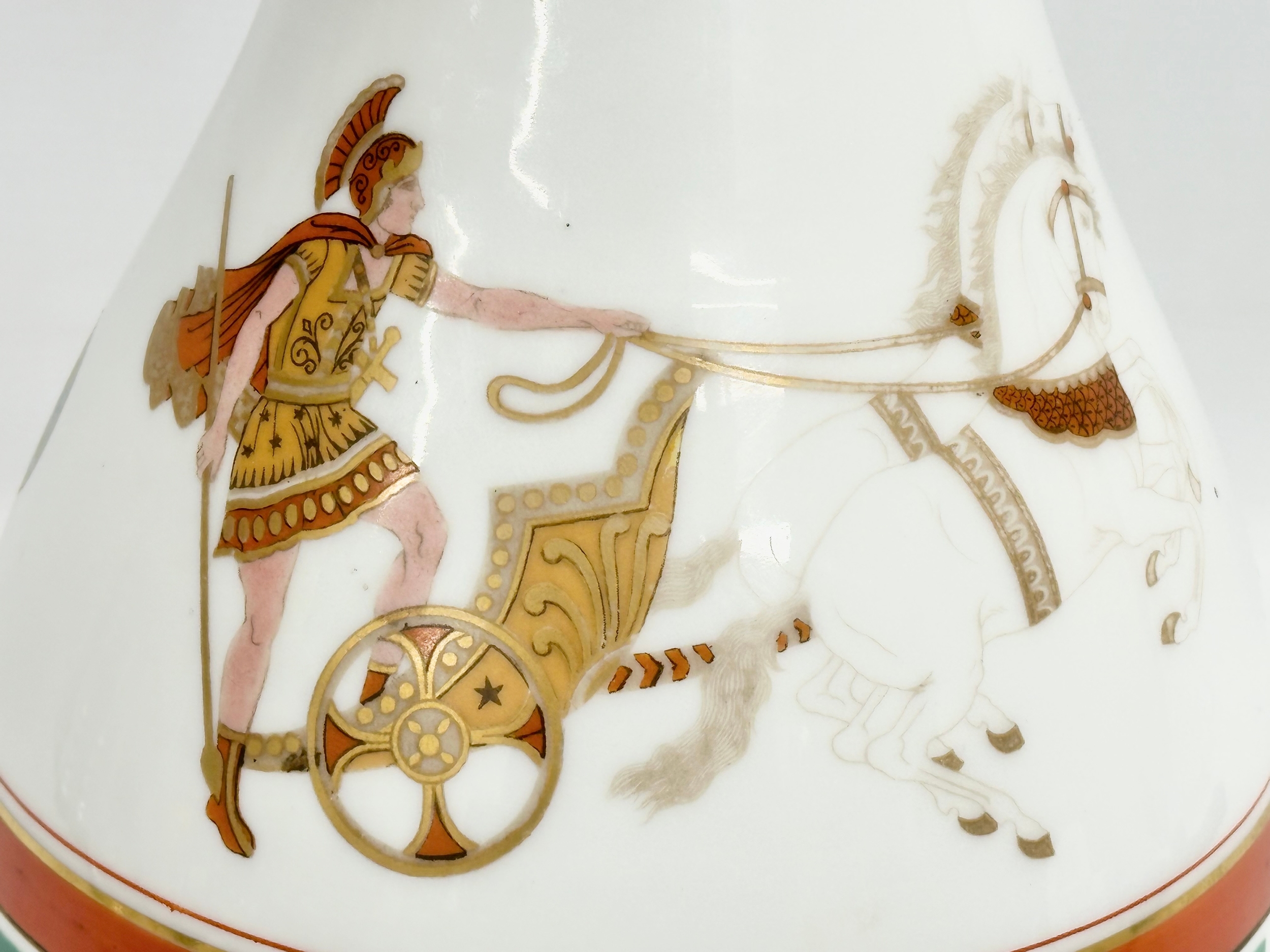 A large porcelain baluster vase in the manner of Edouard Honore. With Grecian warriors and Greek key - Image 6 of 9