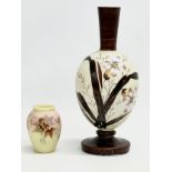 2 Late 19th Century hand painted Opaline glass vases in the manner of Emile Galle. 26cm