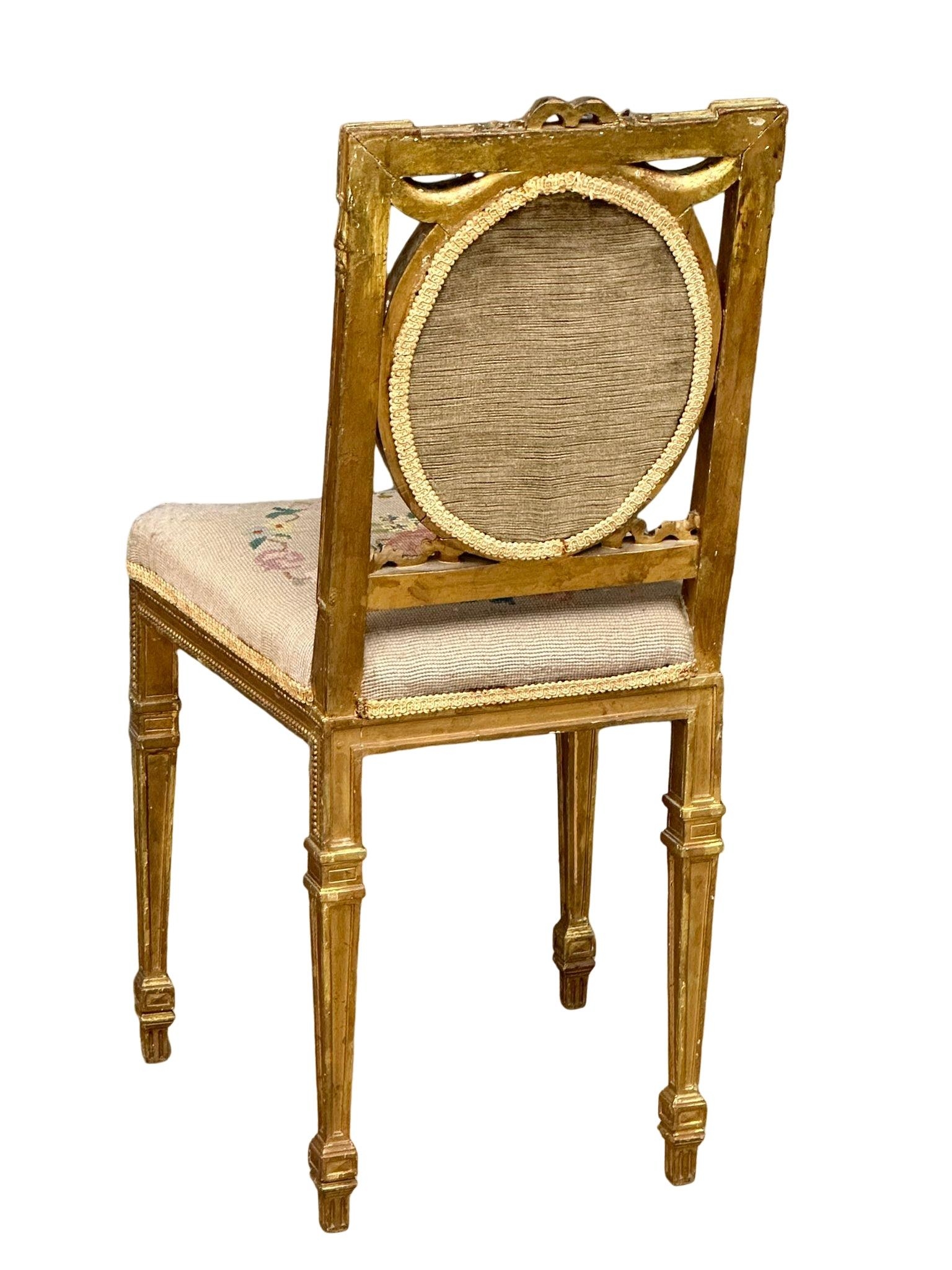 A late 19th century French Louis XVI style gilt side chair/hall chair. Circa 1880-1900. - Image 2 of 6