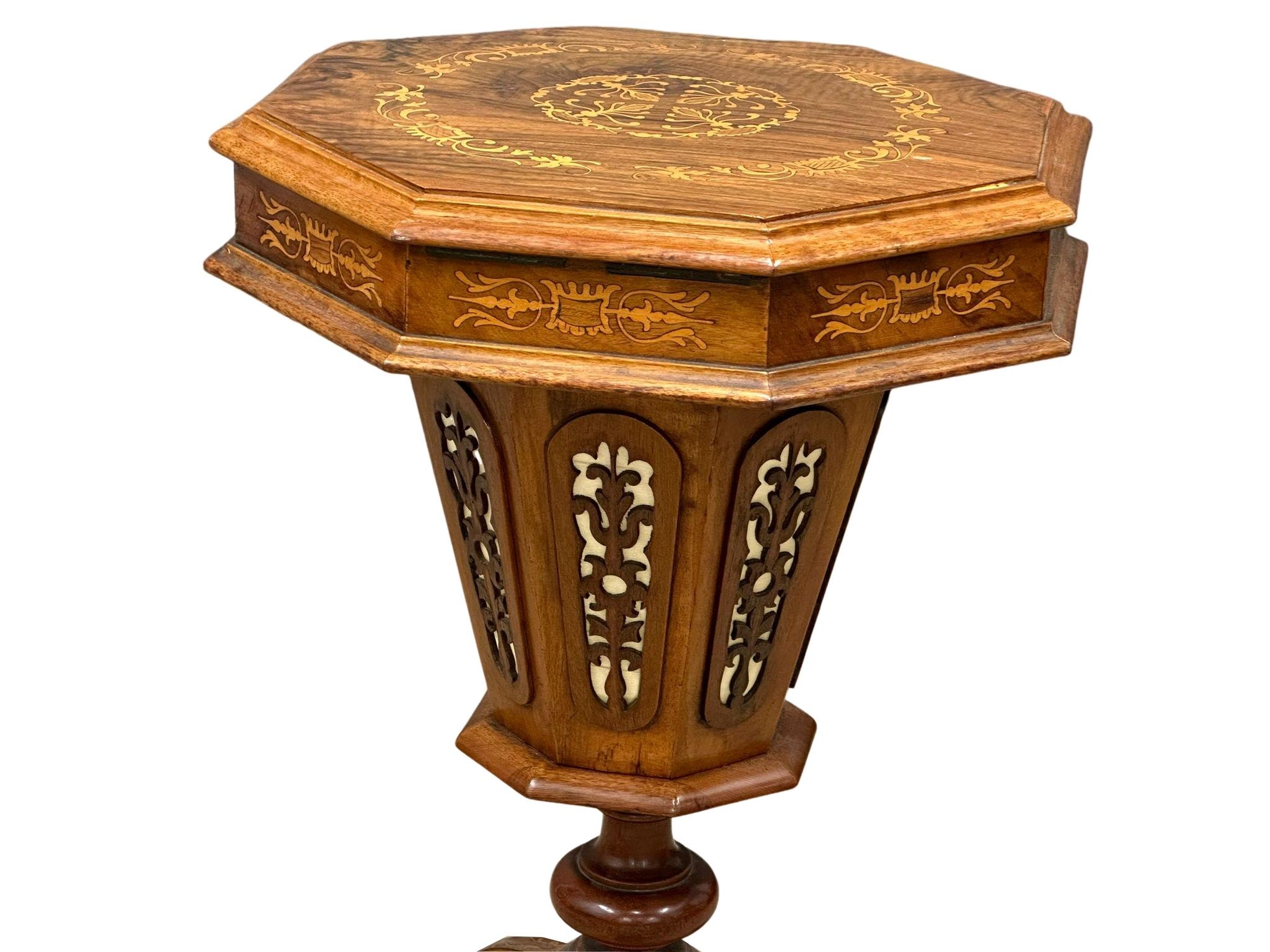 A Victorian inlaid walnut trumpet work table. 42x42x73cm. - Image 6 of 8