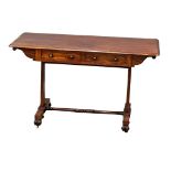 A William IV mahogany double sided library table/sofa table with 2 drawers at front and stretcher