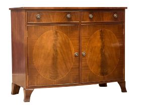 A Georgian style mahogany side cabinet with 2 drawers on splayed bracket feet. 107x50x85cm