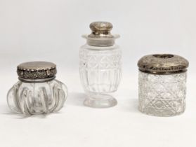 3 late 19th / early 20th century silver topped vanity bottles. Levi & Salaman, Chester, 1887. T H