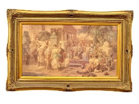 A large good quality gilt framed oleograph. Carvers & Gilders. 101.5x66.5cm