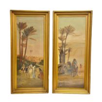 A pair of large early 20th century oil paintings on canvas. Signed. In original gilt frames.