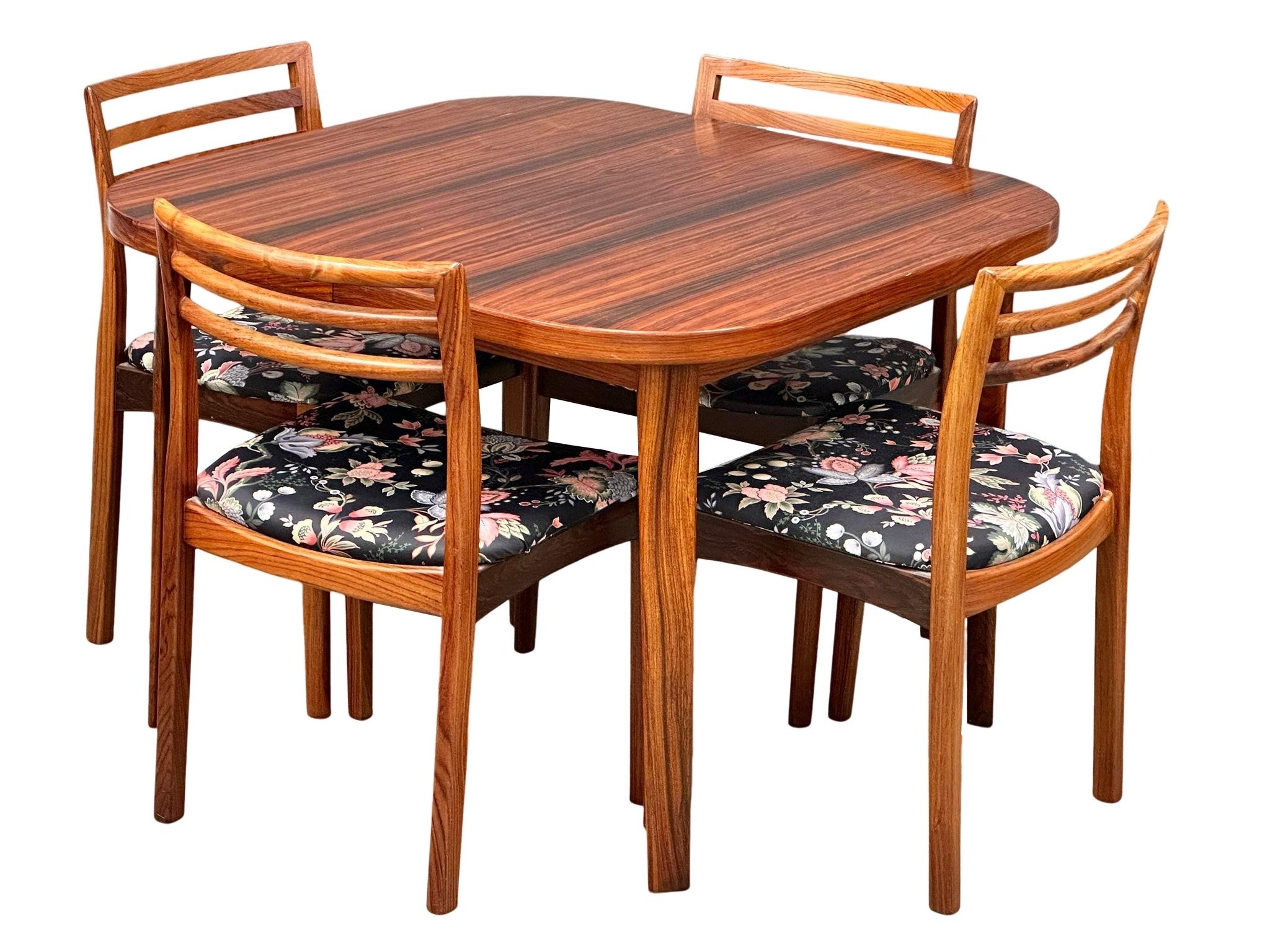 A Danish Mid Century rosewood extending dining table and 4 chairs. Closed 101x101x73cm. 1 leaf - Image 2 of 12