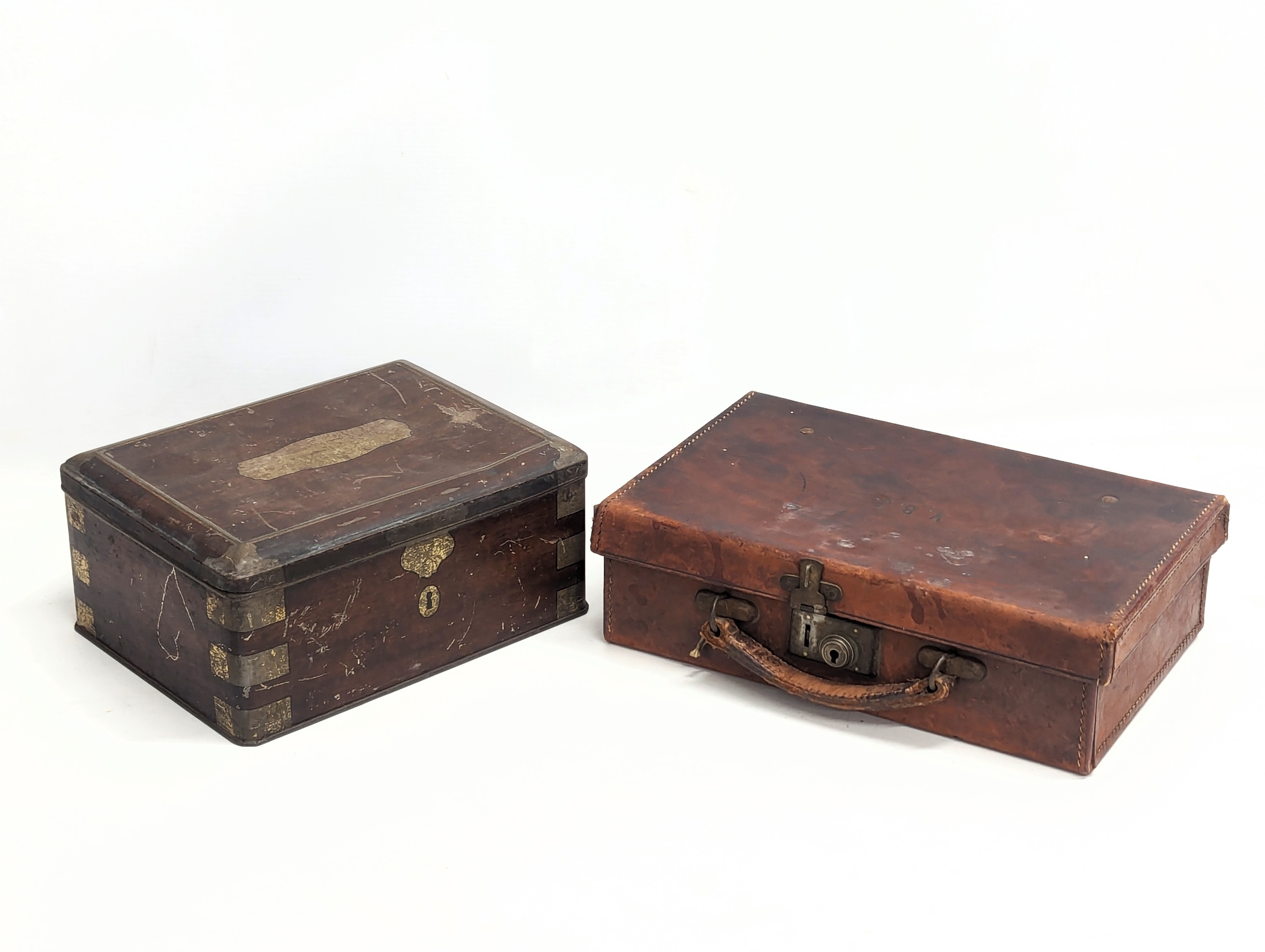 A job lot including a Early 20th Century leather case, tin, etc. - Image 3 of 4