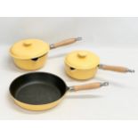 3 cast iron pots and pans. 45cm