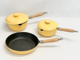 3 cast iron pots and pans. 45cm