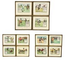 A set of 12 vintage Charles Crombie ‘Rules of Golf’ prints. Copyright of Perrier, French Natural