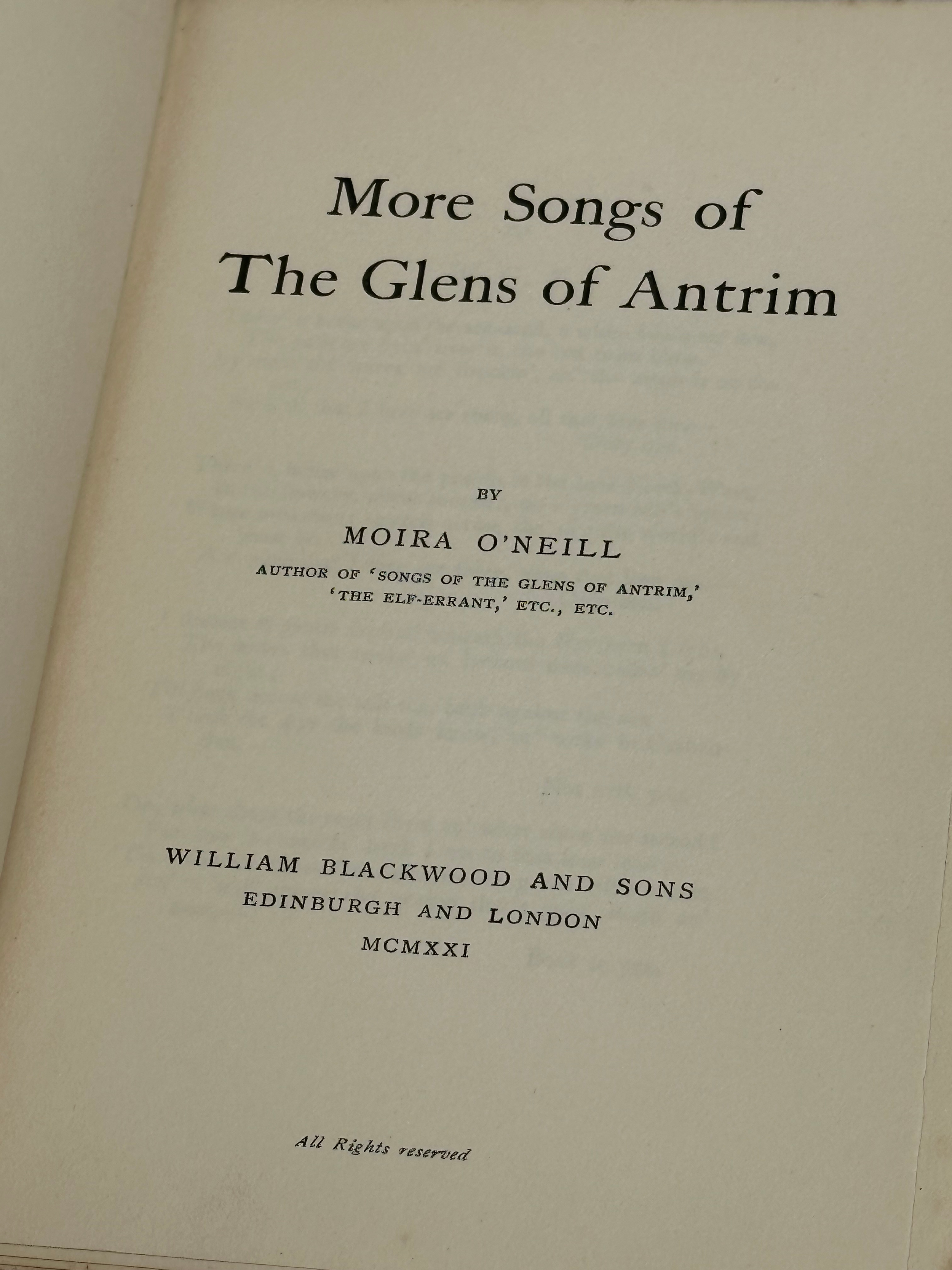 An Early 20th Century First Edition book on More Songs of the Glens of Antrim by Moira O’Neill. - Image 5 of 5