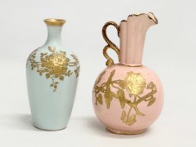 A Late 19th Century embossed hand painted gilt ewer vase, together with an Early 20th Century Staffs